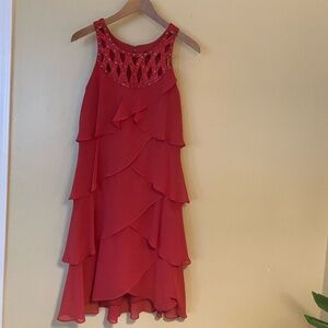 Coral Colored, Sleeveless, Chiffon, Tulip Tier Style, Mid-Calf Dress - Size 6